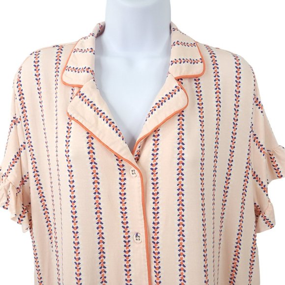 Matilda Jane Button Front Striped Pajama Top Womens Size L Ruffle Sleeve Pink - Picture 6 of 11